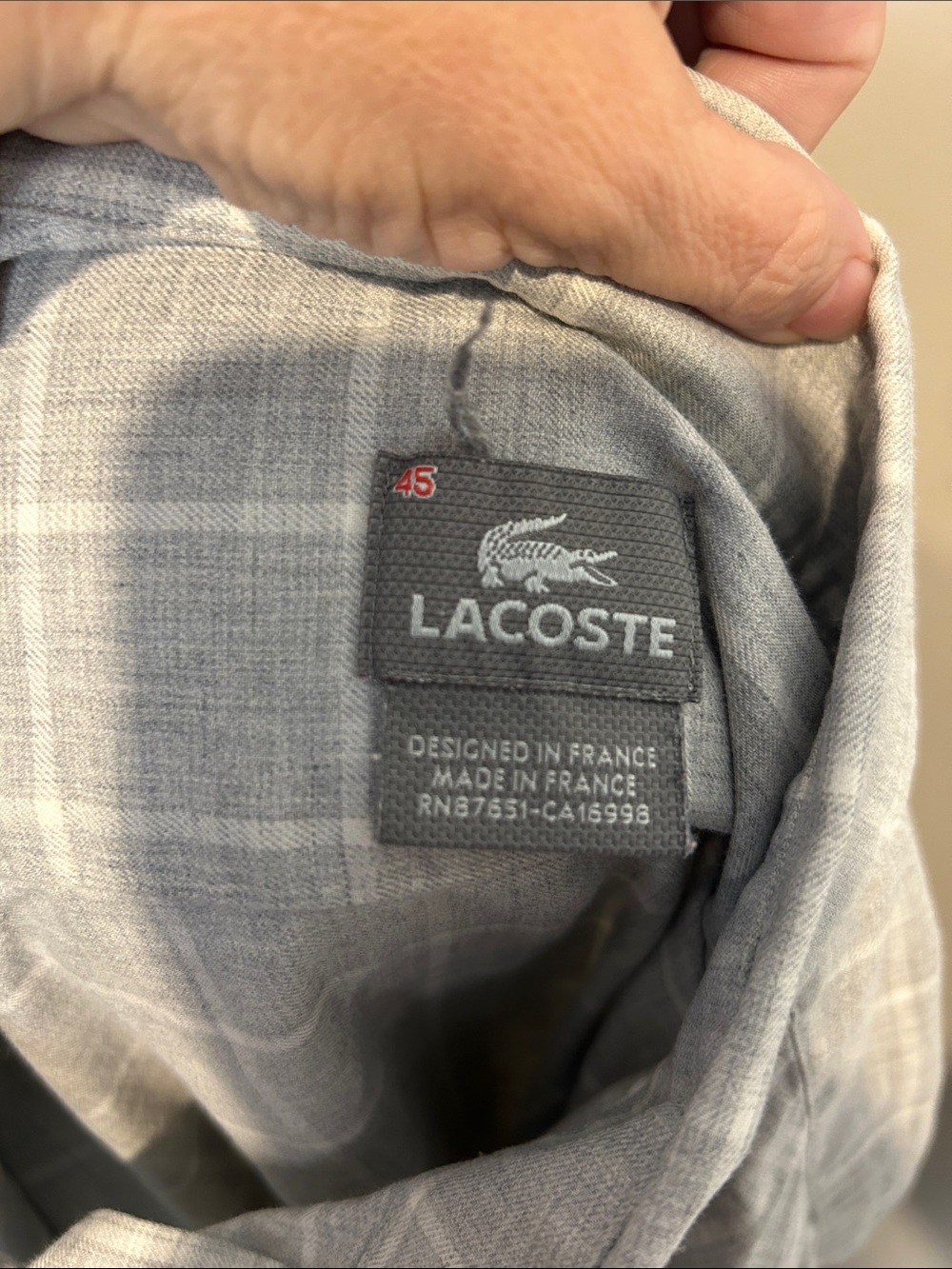 Vintage Lacoste Made in France Grey Plaid Cotton Shirt Size (XL-XXL) - Picture 5 of 9